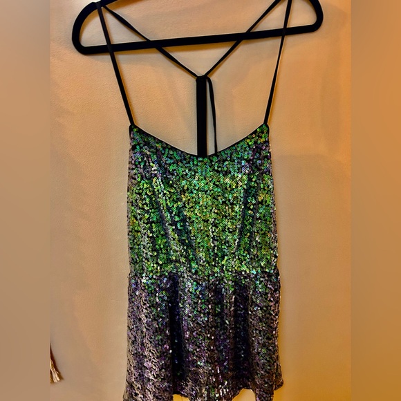 Sequin Green and Purple Sleeveless Top - Picture 1 of 2